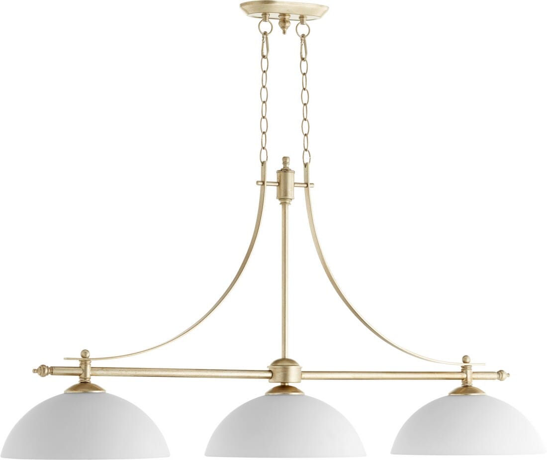 Quorum Aspen 3-Light 14" Ceiling Island Light in Aged Silver Leaf with Satin Opal