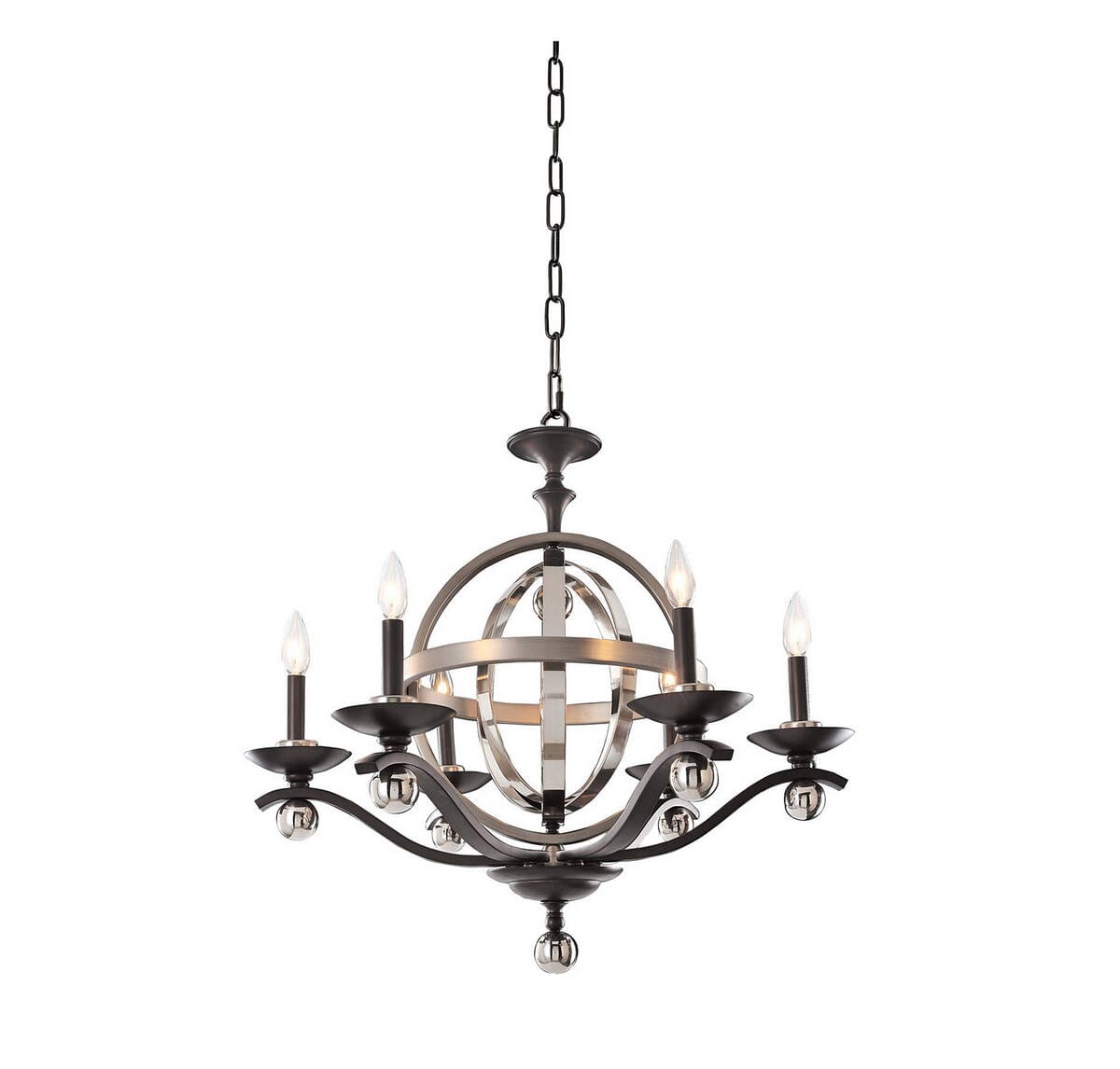 Kalco Rothwell 6+1-Light Chandelier in Polished Satin Nickel