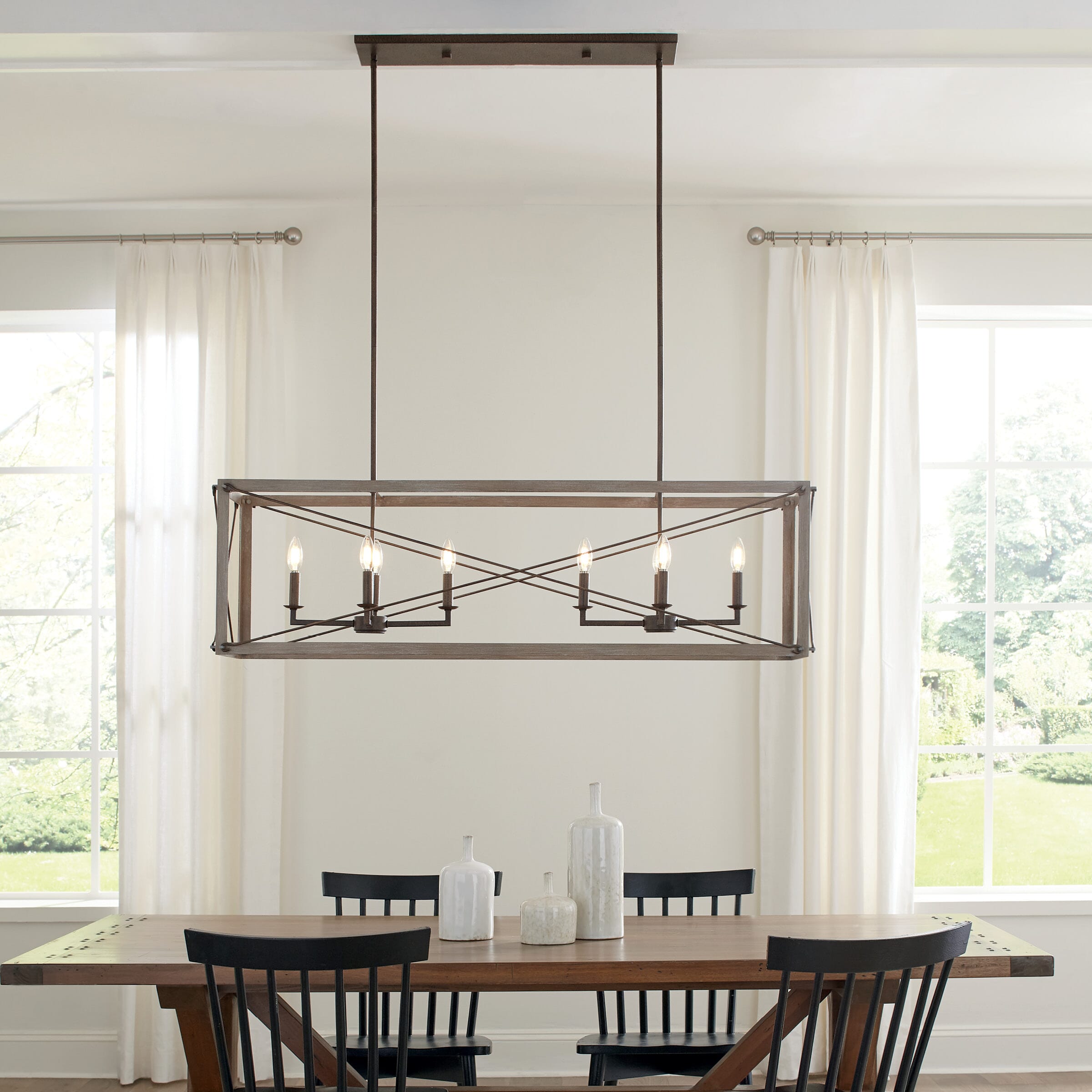 Sea Gull Thornwood 8-Light Kitchen Island Light in Washed Pine