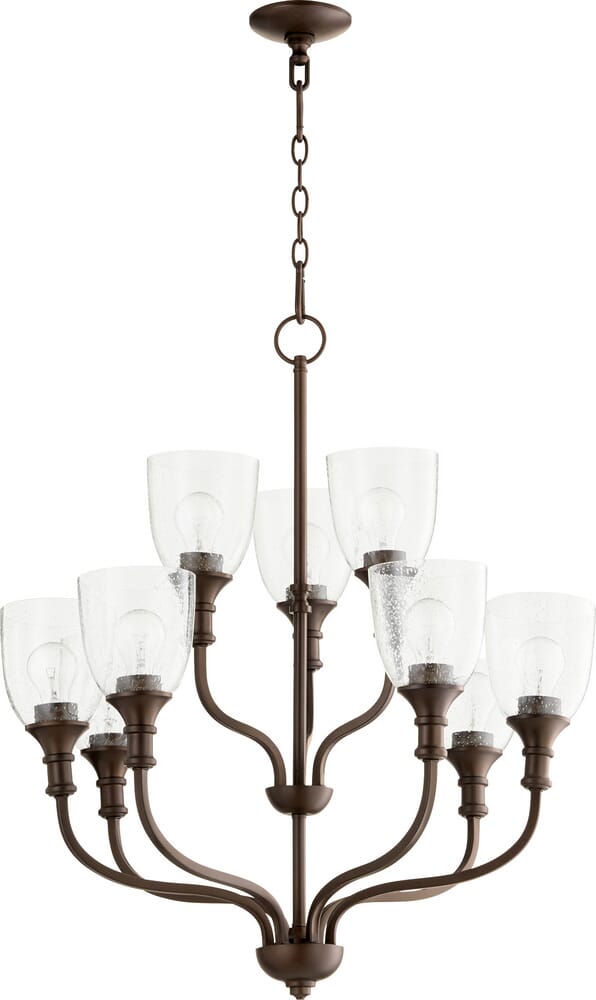 Quorum Richmond 9-Light Transitional Chandelier in Oiled Bronze Clear Seeded