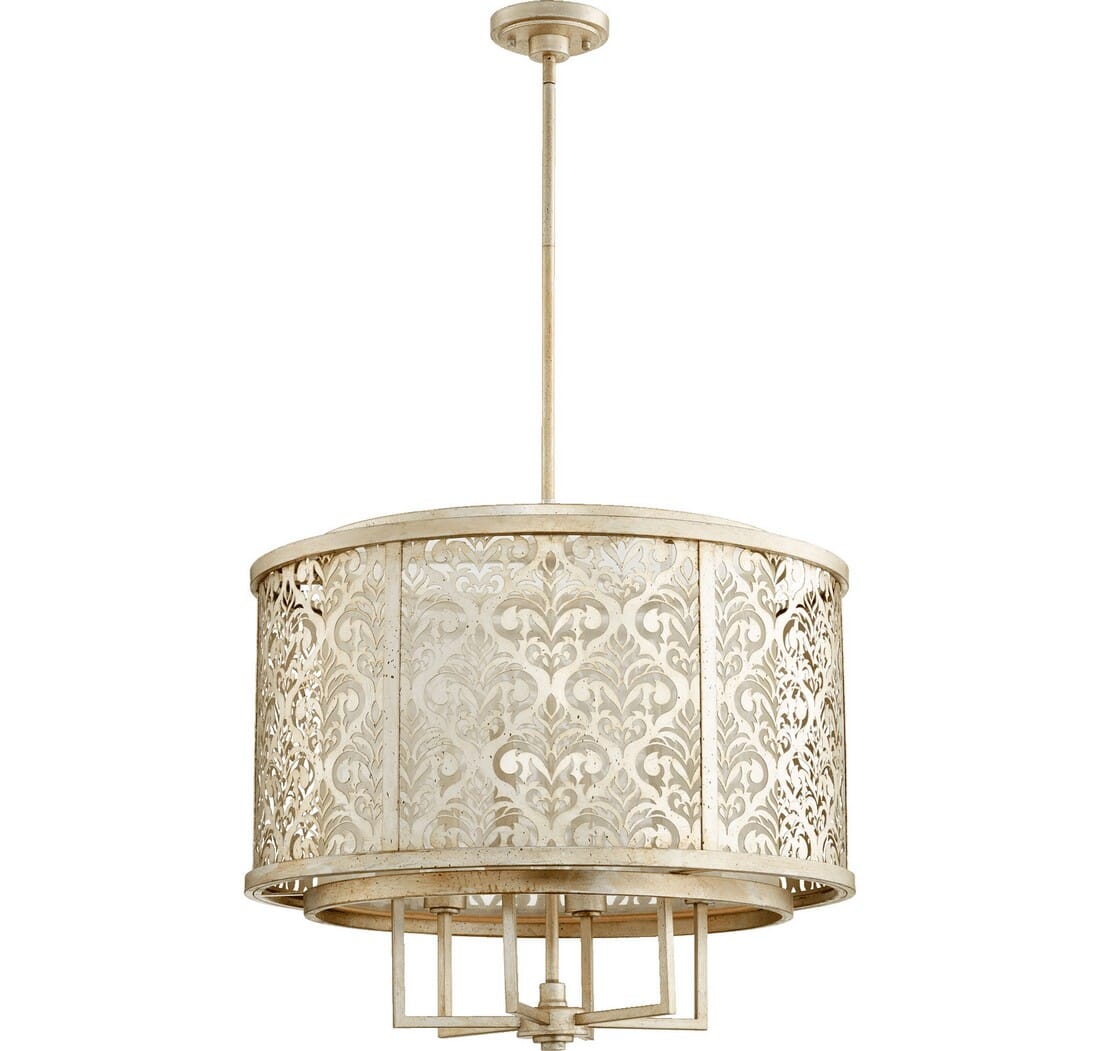 Quorum Bastille Drum Pendant Light in Aged Silver Leaf