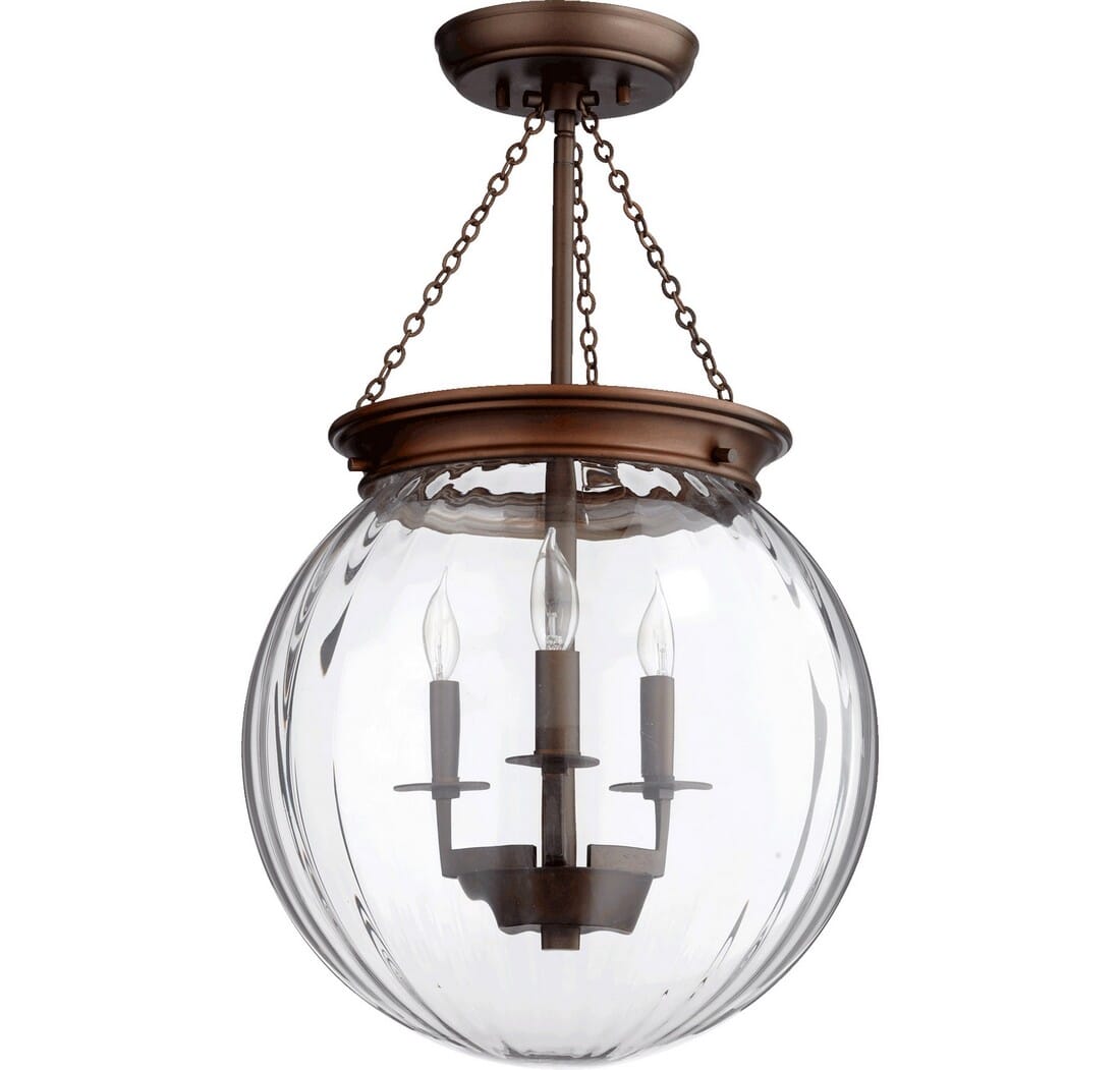 Quorum Transitional 3-Light 13" Pendant Light in Oiled Bronze with Clear