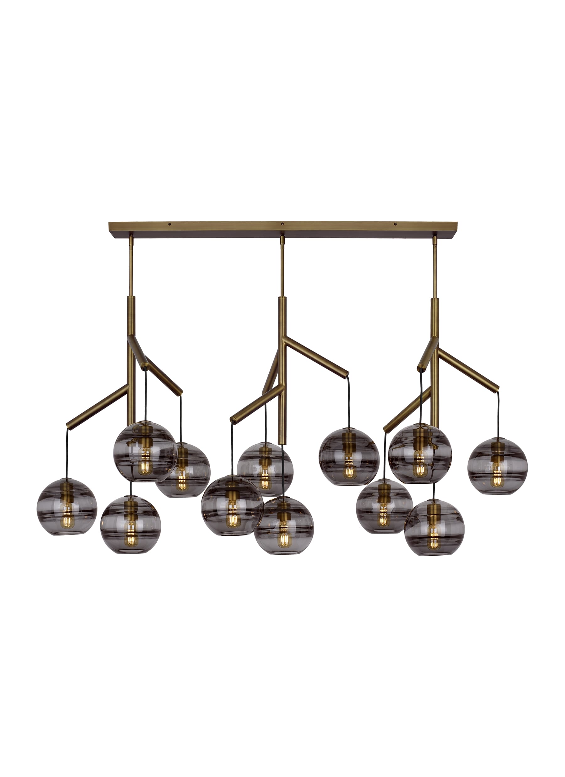 Tech Sedona Contemporary Chandelier in Aged Brass and Transparent Smoke