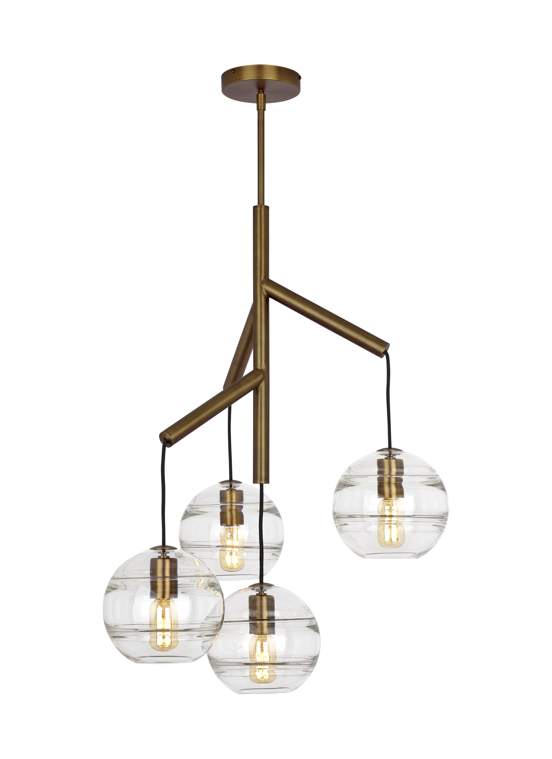 Tech Sedona 4-Light 2700K LED Contemporary Chandelier in Aged Brass and Clear