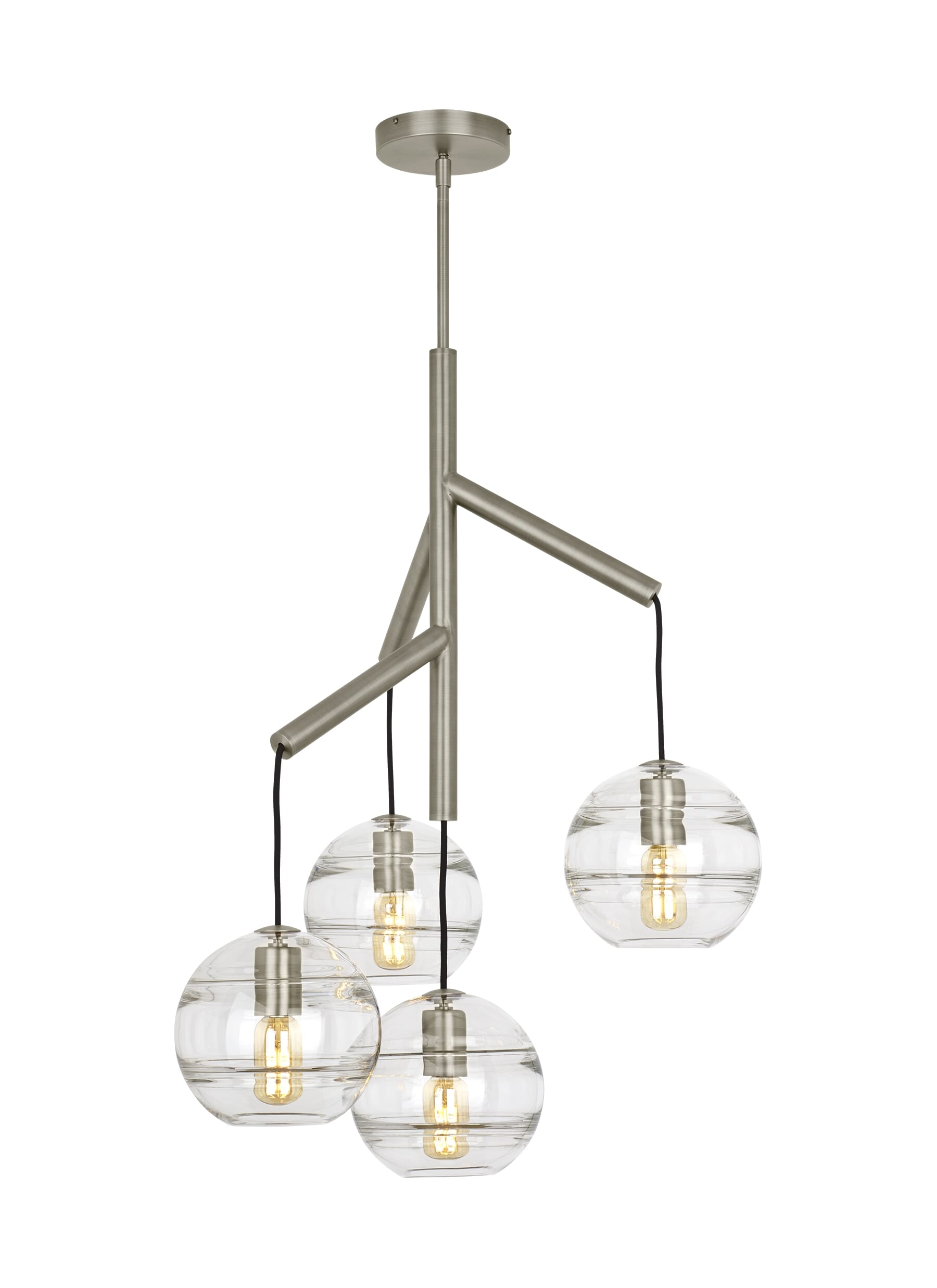 Tech Sedona 4-Light 2700K LED Contemporary Chandelier in Satin Nickel and Clear