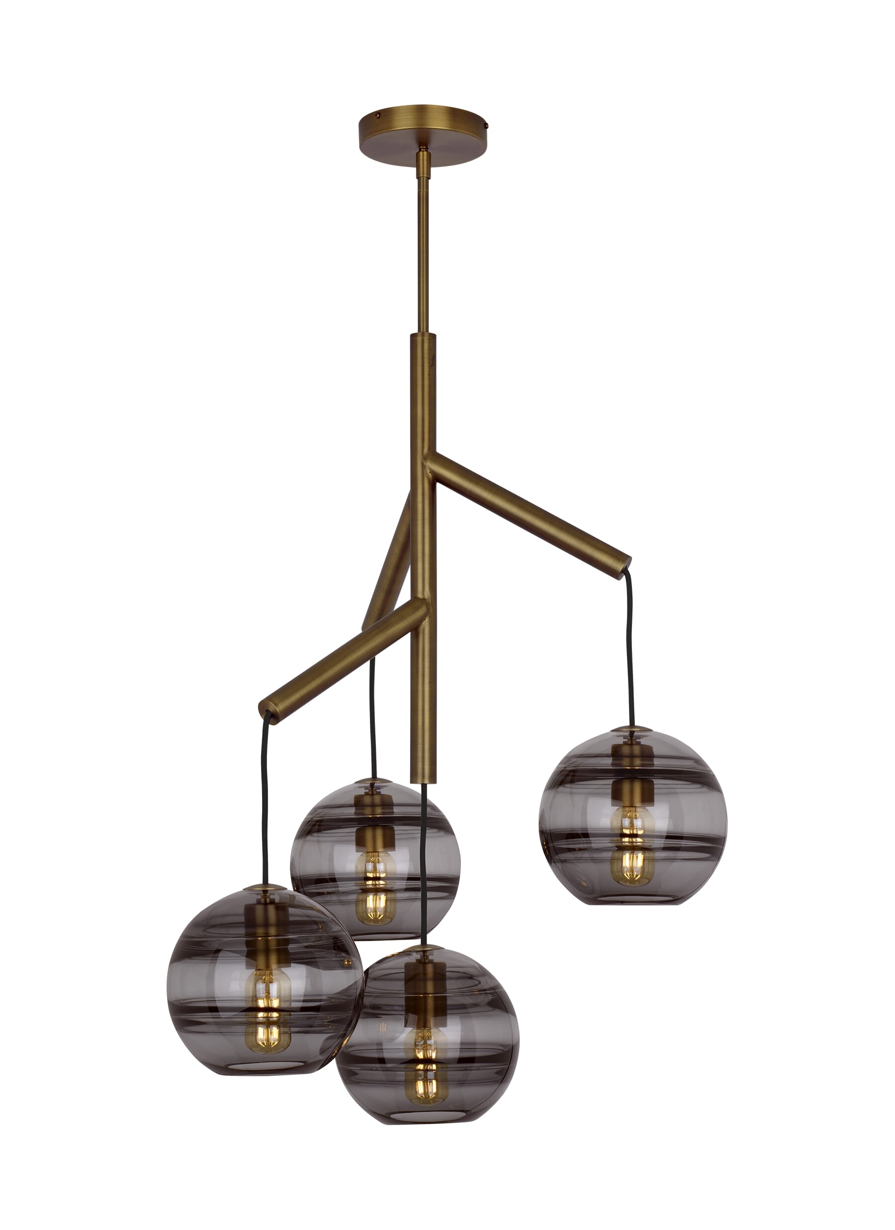 Tech Sedona 4-Light 2700K LED Contemporary Chandelier in Aged Brass and Transparent Smoke