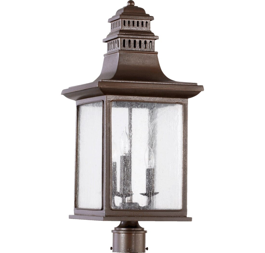 Quorum Magnolia 3-Light 25" Outdoor Post Light in Oiled Bronze