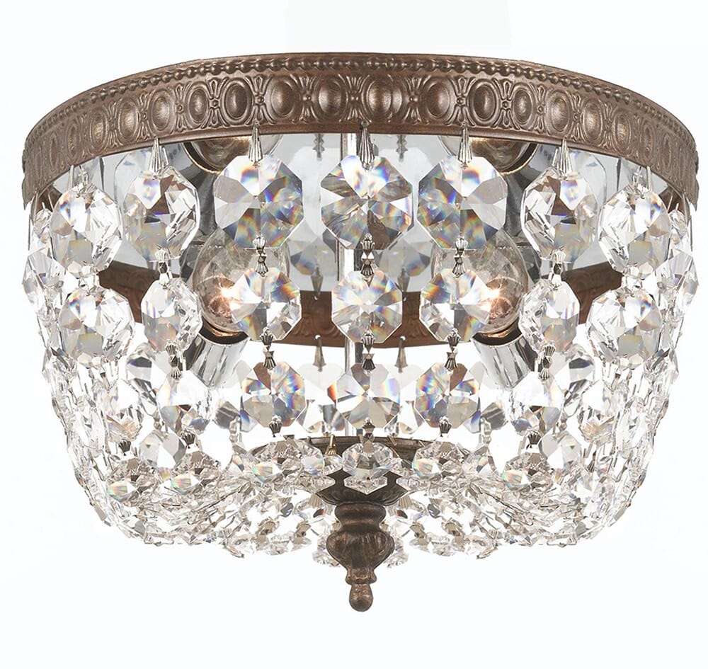 Crystorama 2-Light 8" Ceiling Light in English Bronze with Clear Hand Cut Crystals