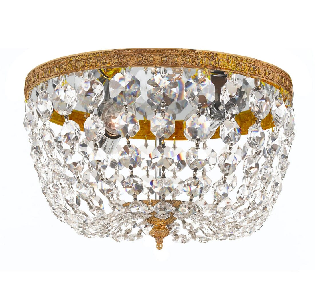 Crystorama 2-Light 8" Ceiling Light in Olde Brass with Clear Italian Crystals