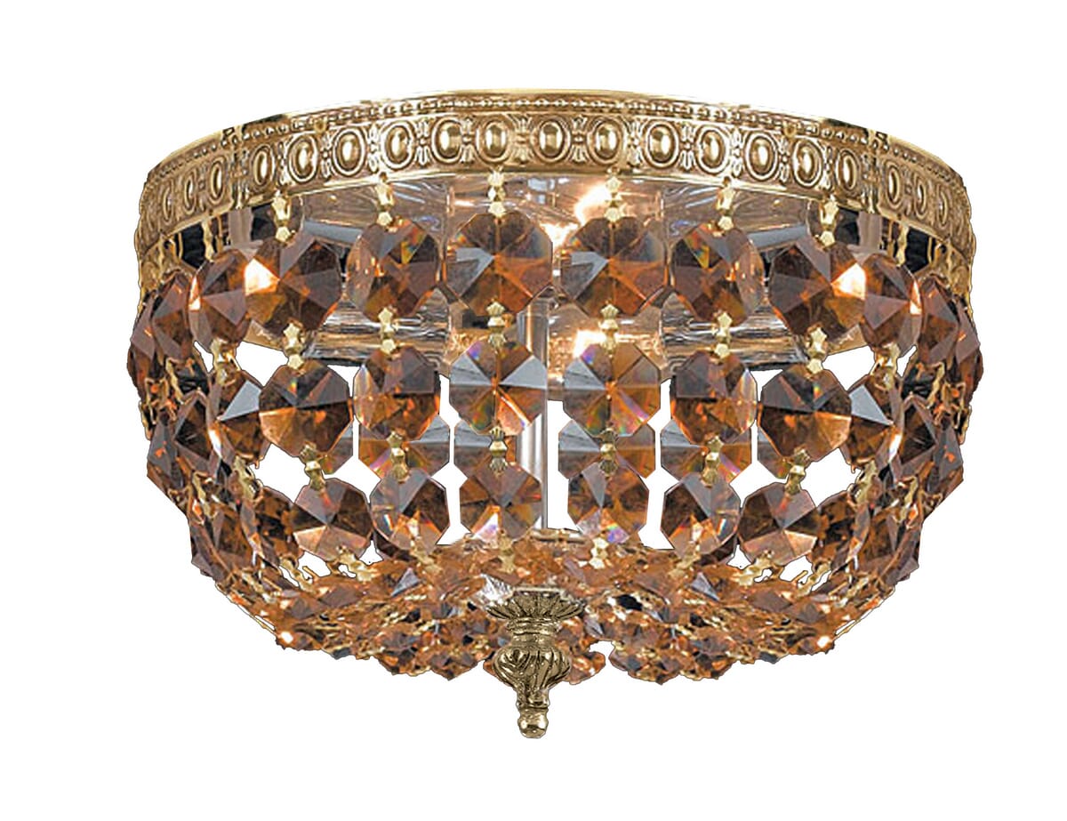 Crystorama 2-Light 10" Ceiling Light in Olde Brass with Golden Teak Hand Cut Crystals