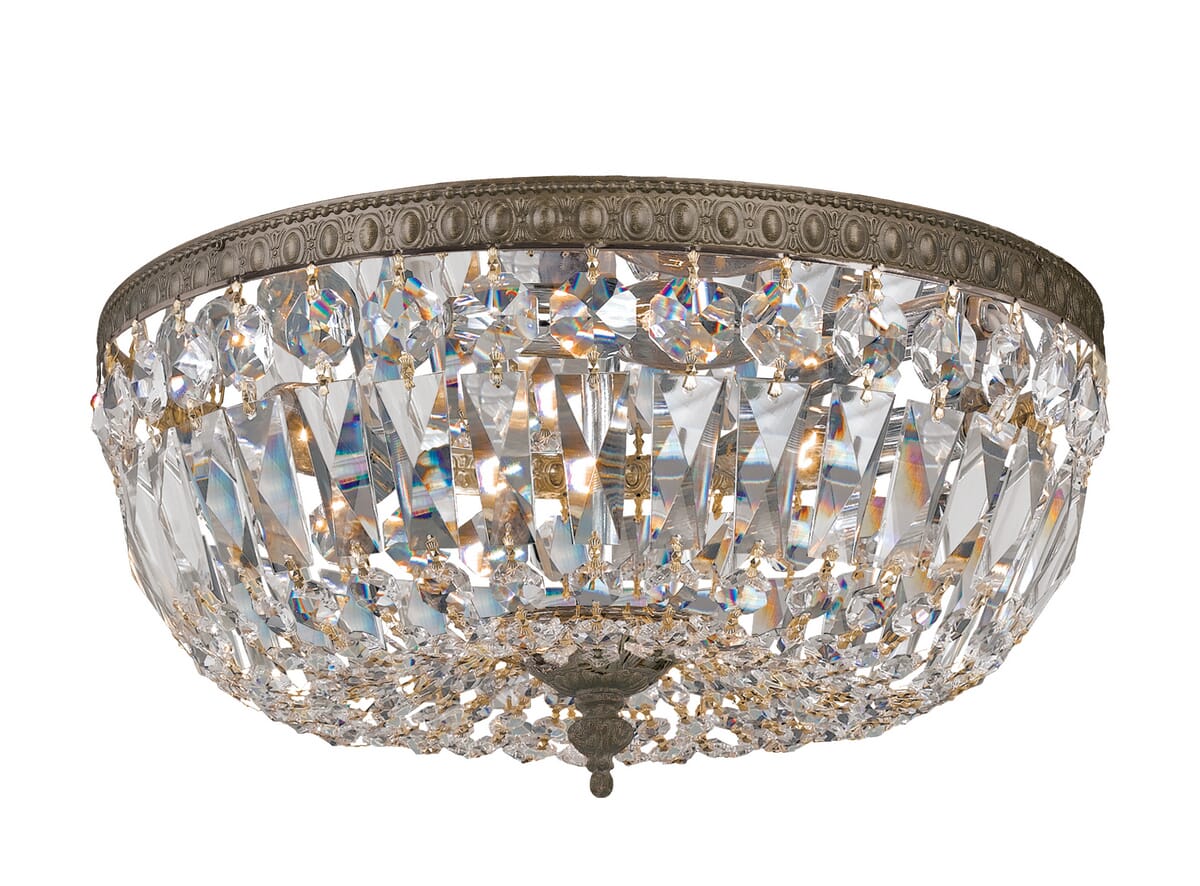 Crystorama 3-Light 14" Ceiling Light in English Bronze with Clear Hand Cut Crystals