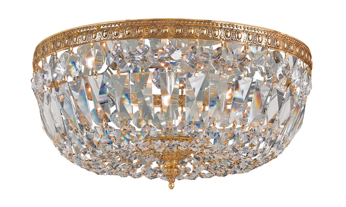 Crystorama 3-Light 14" Ceiling Light in Olde Brass with Clear Hand Cut Crystals