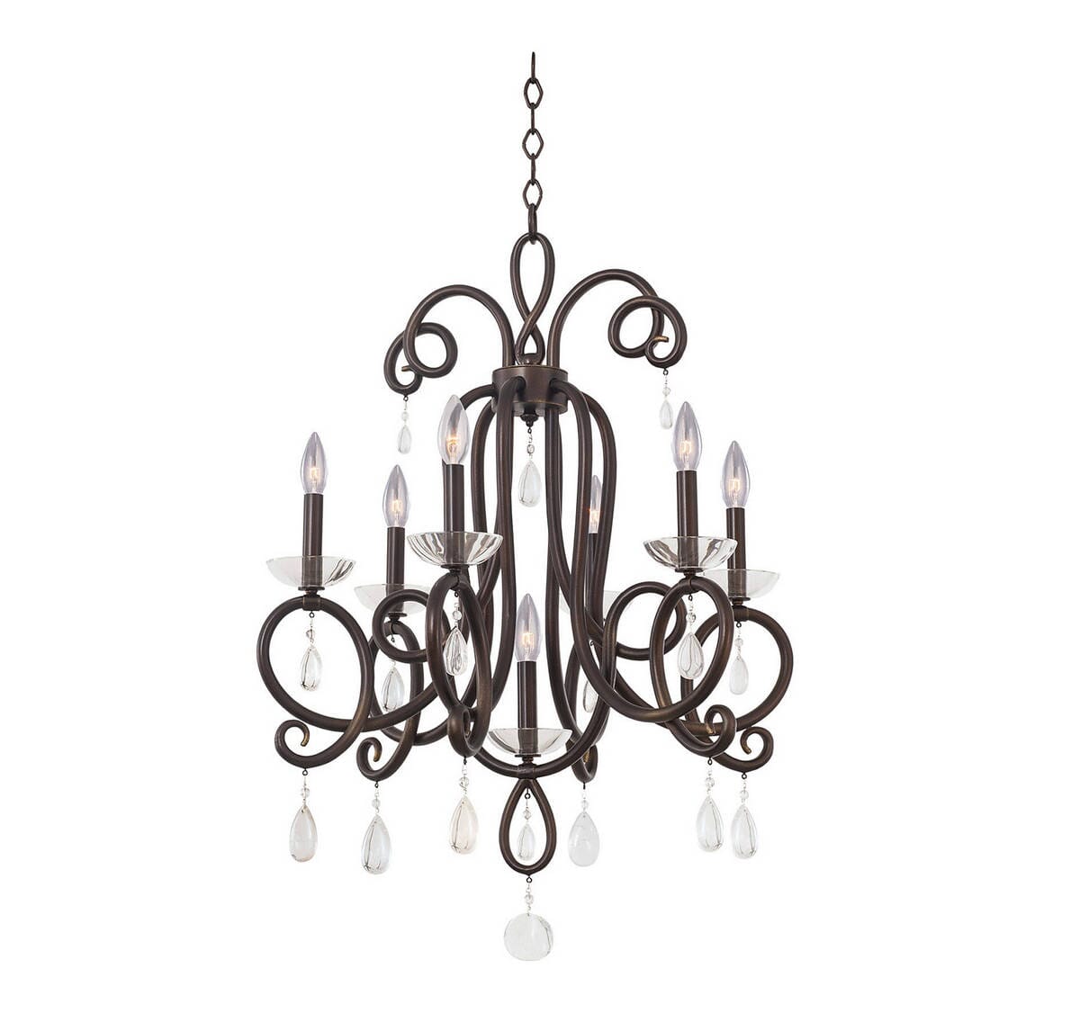 Kalco Winona 6+1-Light Chandelier in Tarnished Brass