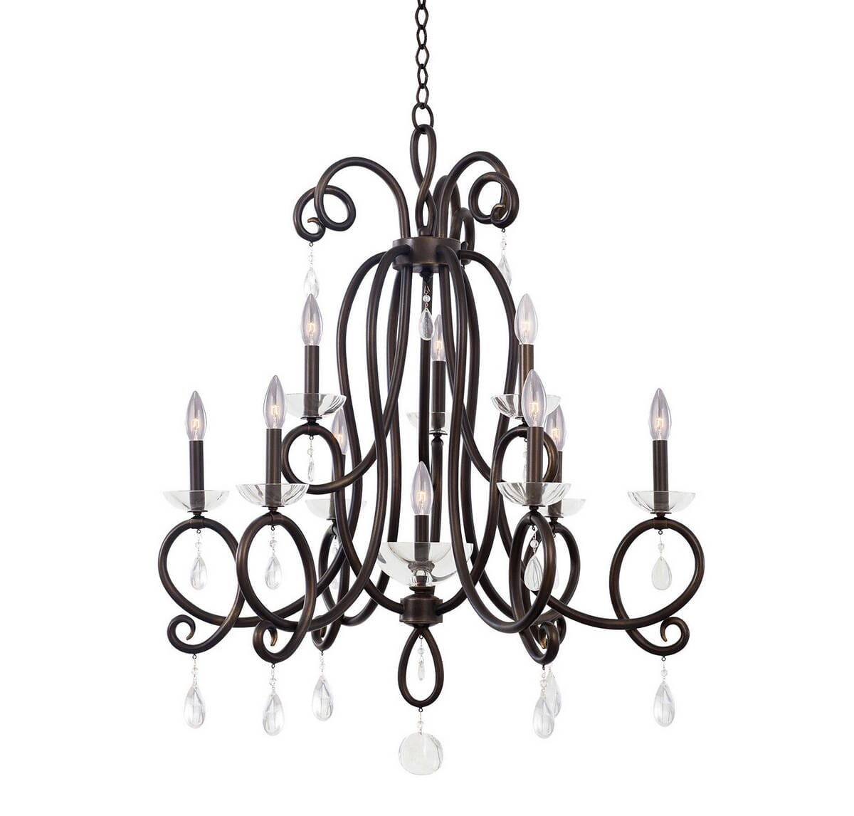 Kalco Winona 9+1-Light Chandelier in Tarnished Brass