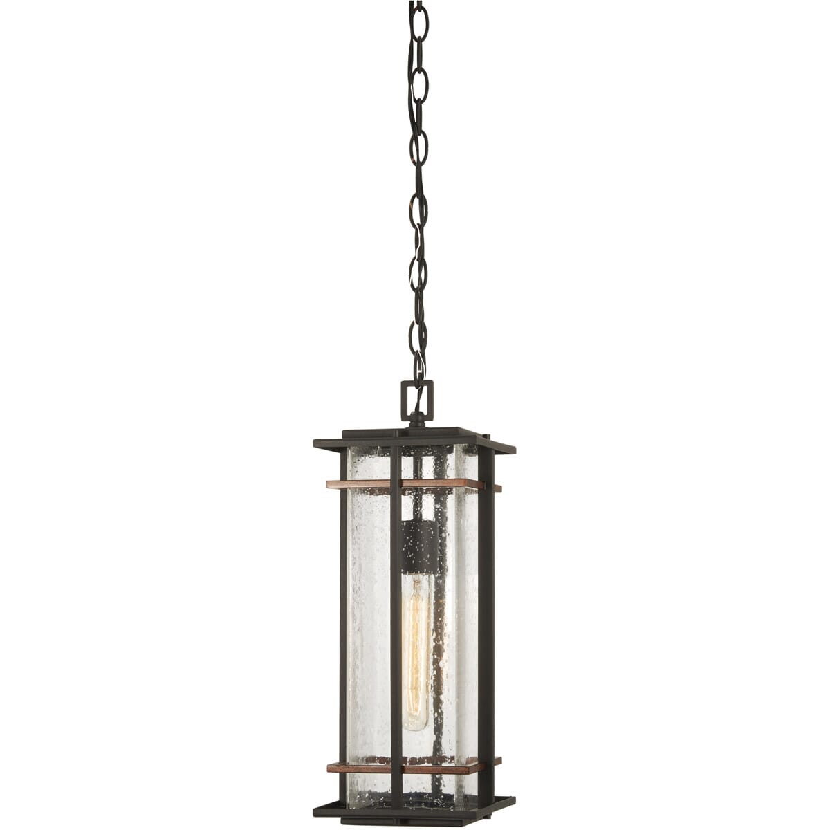 The Great Outdoors San Marcos 18" Outdoor Hanging Light in Black with Antique Copper Accents