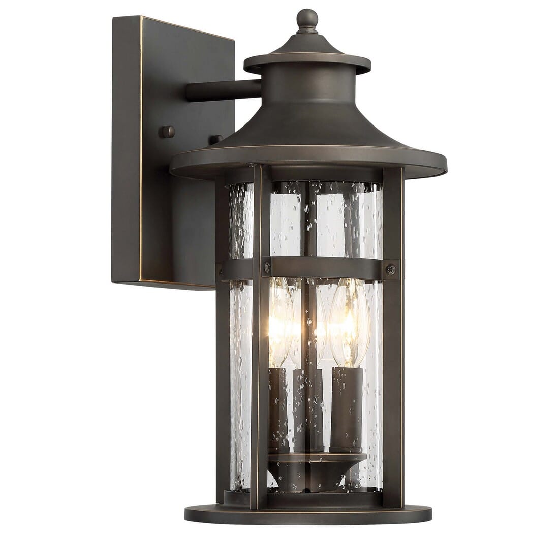 The Great Outdoors Highland Ridge 3-Light 15" Outdoor Wall Light in Oil Rubbed Bronze with Gold High