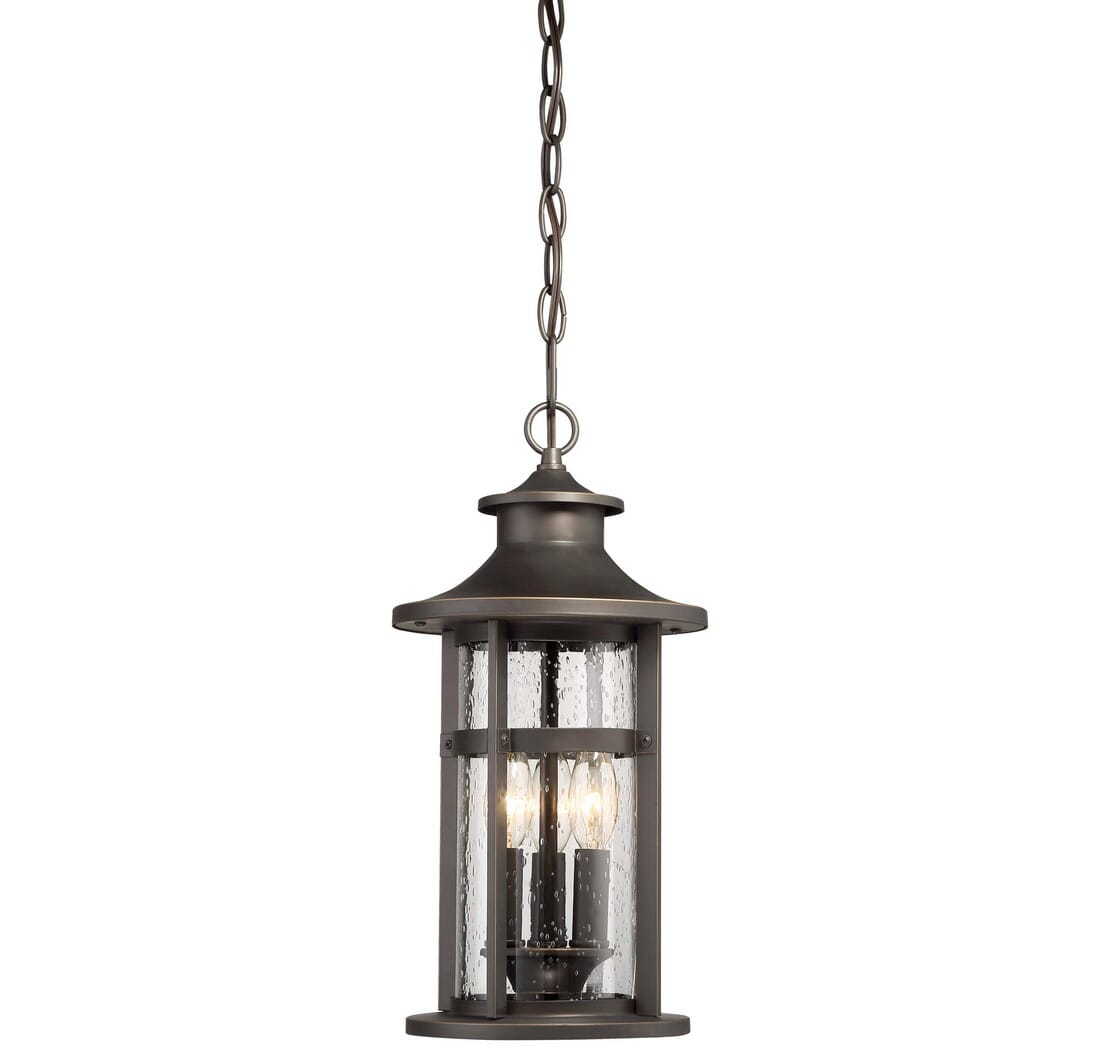 The Great Outdoors Highland Ridge 4-Light 19" Outdoor Hanging Light in Oil Rubbed Bronze with Gold High