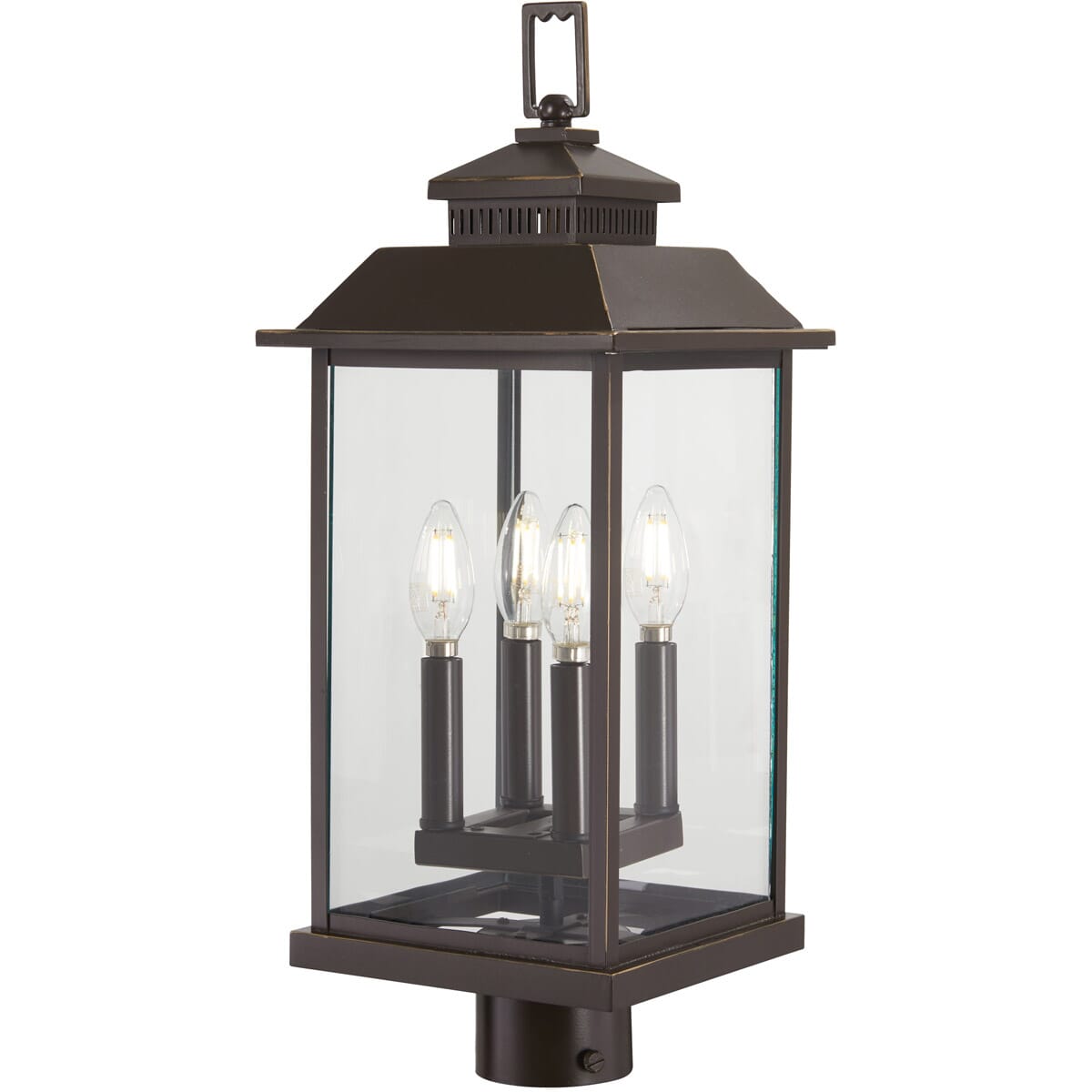 The Great Outdoors Miner'S Loft 4-Light 23" Outdoor Post Light in Oil Rubbed Bronze with Gold High