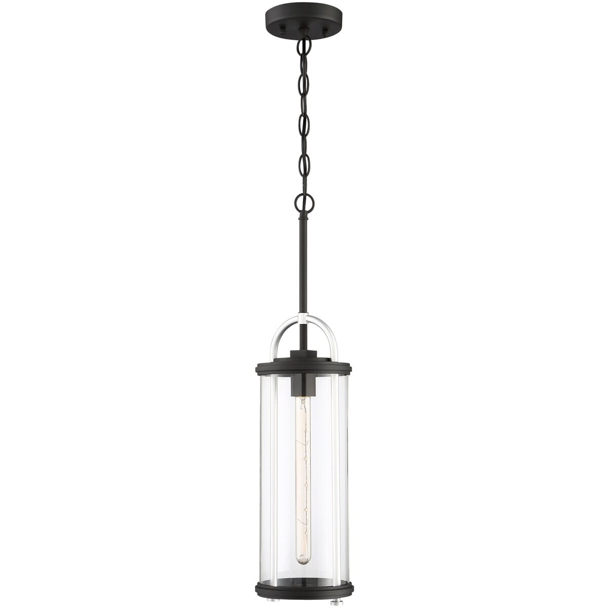 The Great Outdoors Keyser 26" Outdoor Hanging Light in Black with Silver Accent