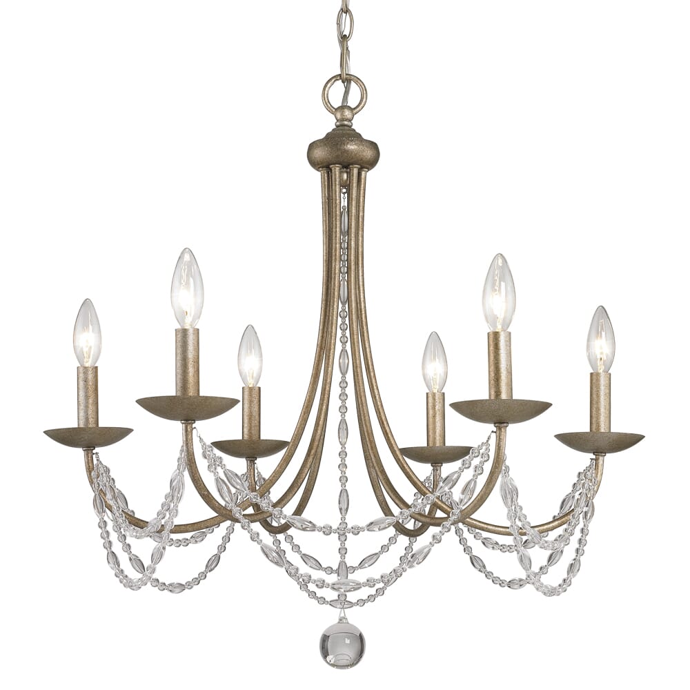 Golden Lighting Mirabella 6-Light Chandelier in Golden Aura w/ metal candlesticks