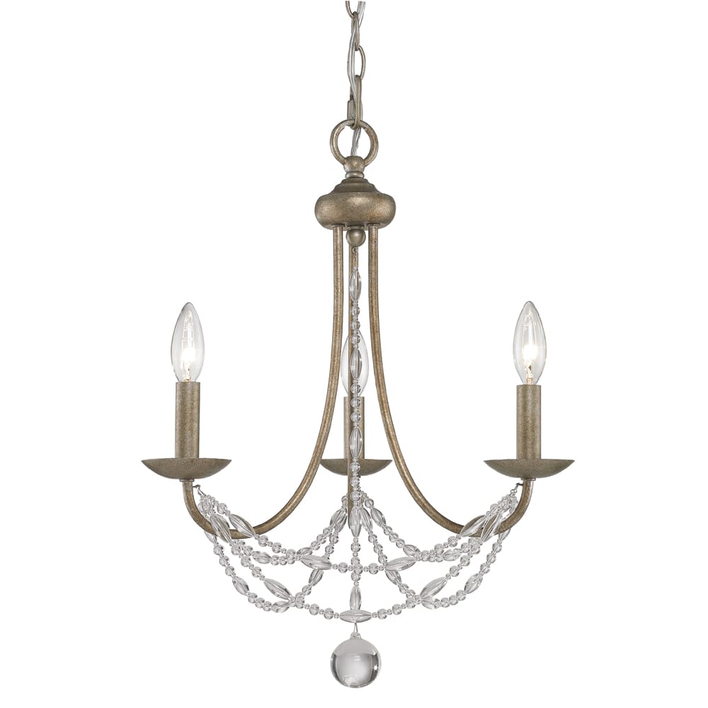 Golden Lighting Mirabella 3-Light Mini Chandelier in Golden Aura w/ Pearl Chiffon Shade