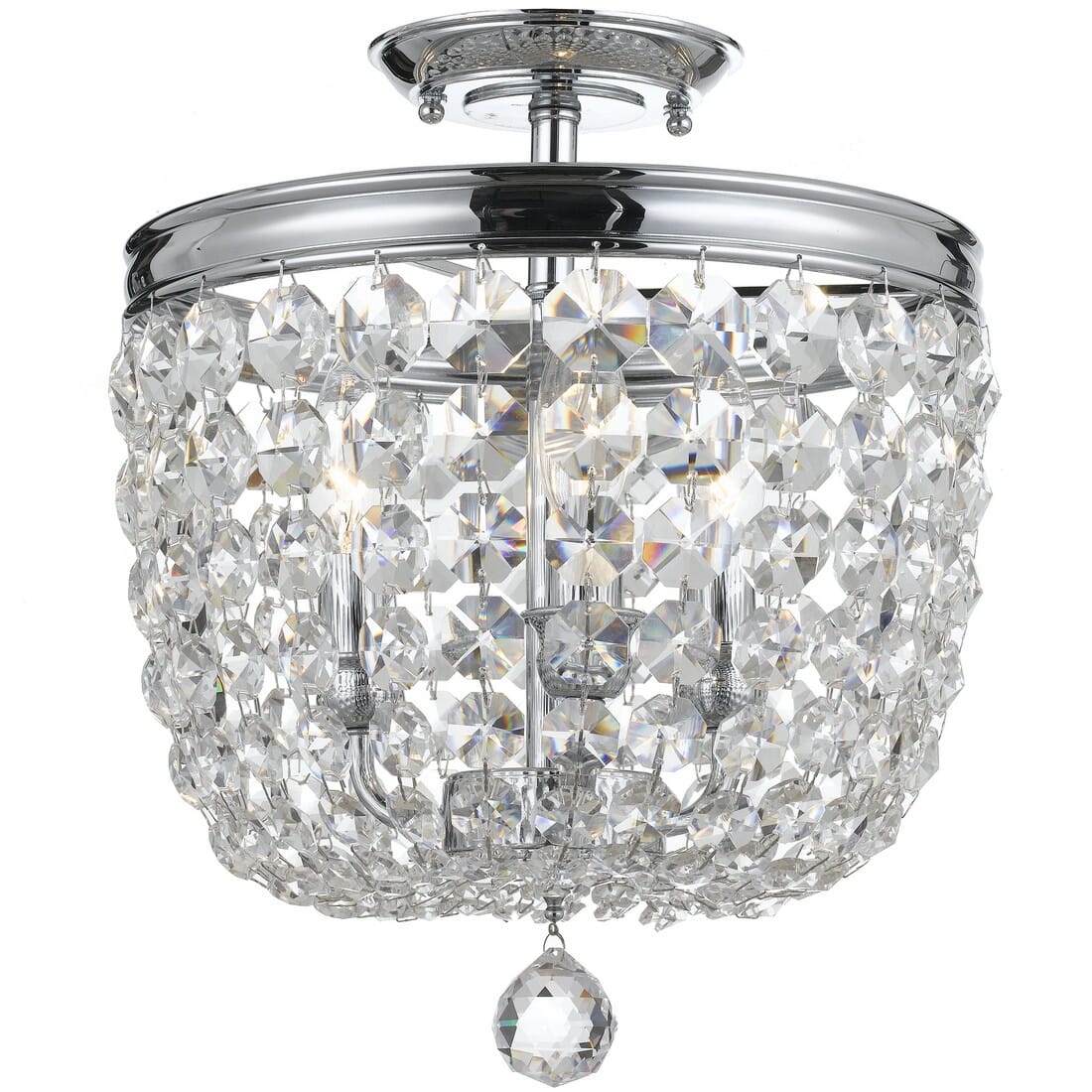 Crystorama Archer 3-Light 12" Ceiling Light in Polished Chrome with Clear Hand Cut Crystals