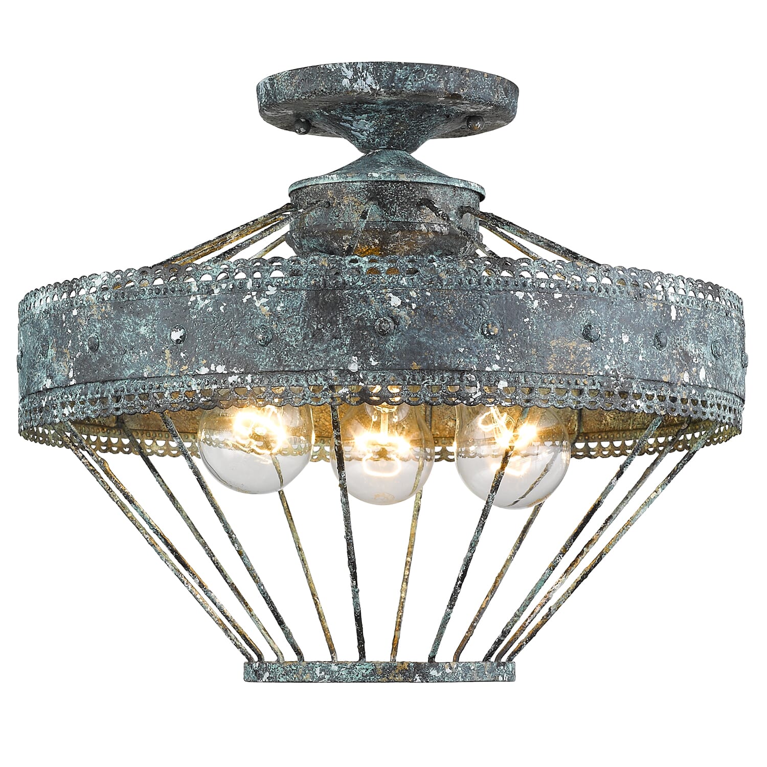 Golden Ferris 3-Light 15" Ceiling Light in Blue Verde Patina