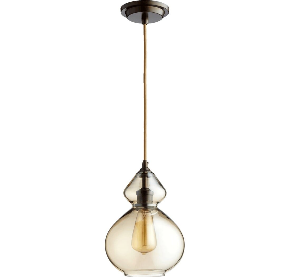 Quorum Transitional 8" Pendant Light in Oiled Bronze with Amber