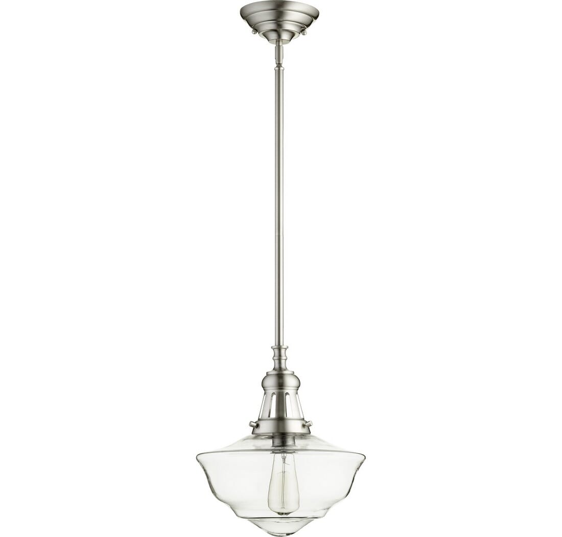 Quorum Transitional 12" Pendant Light in Satin Nickel with Clear