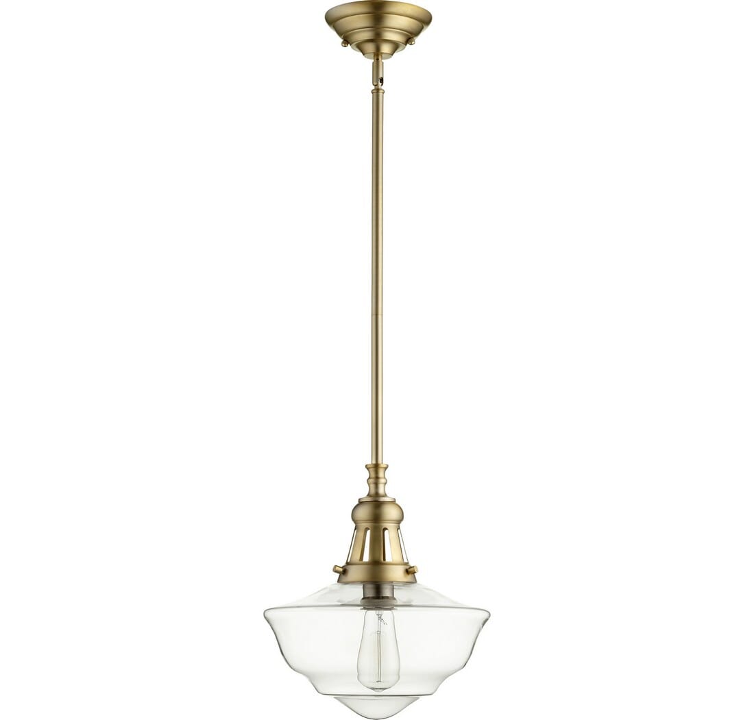 Quorum Transitional 12" Pendant Light in Aged Brass