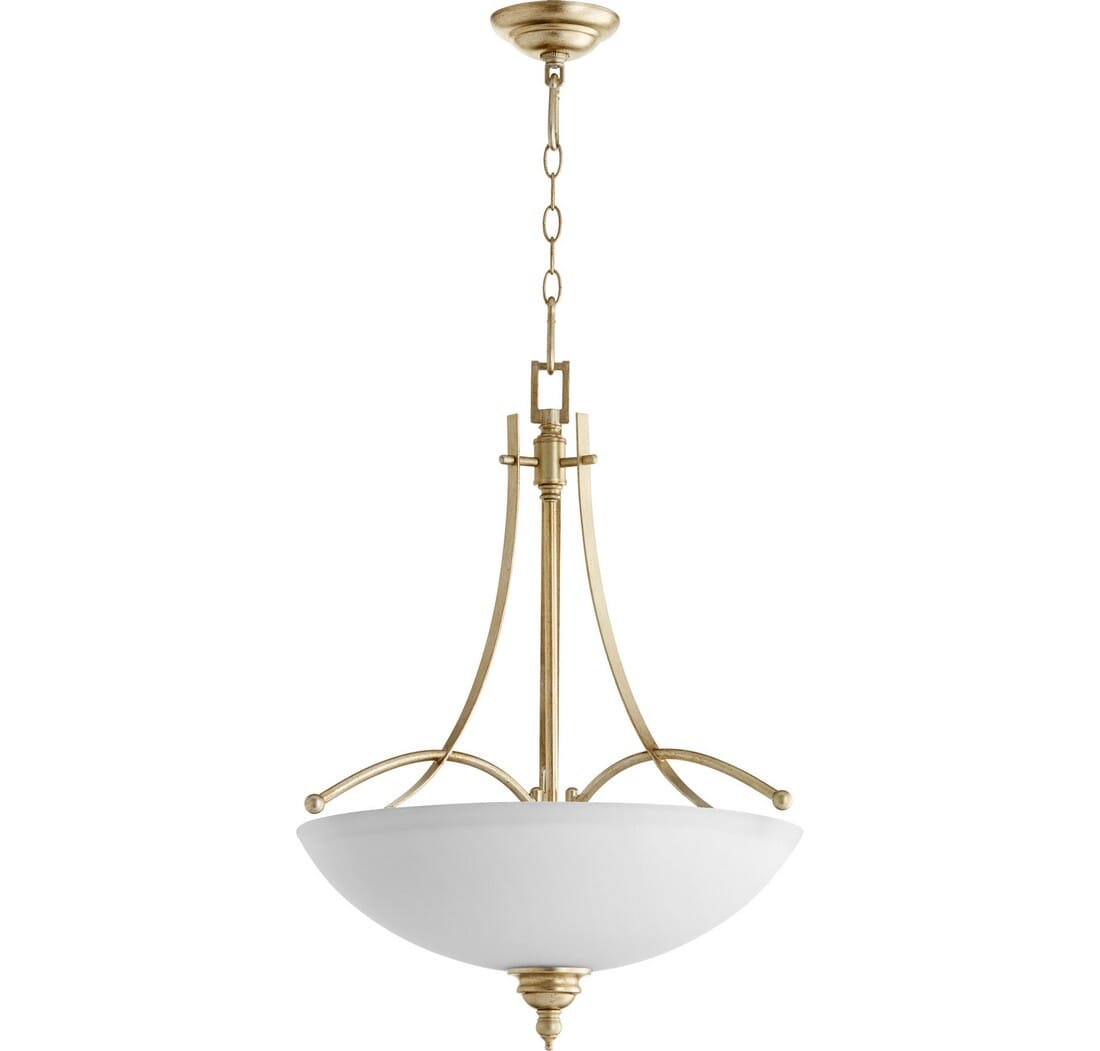 Quorum Aspen 4-Light 22" Pendant Light in Aged Silver Leaf with Satin Opal