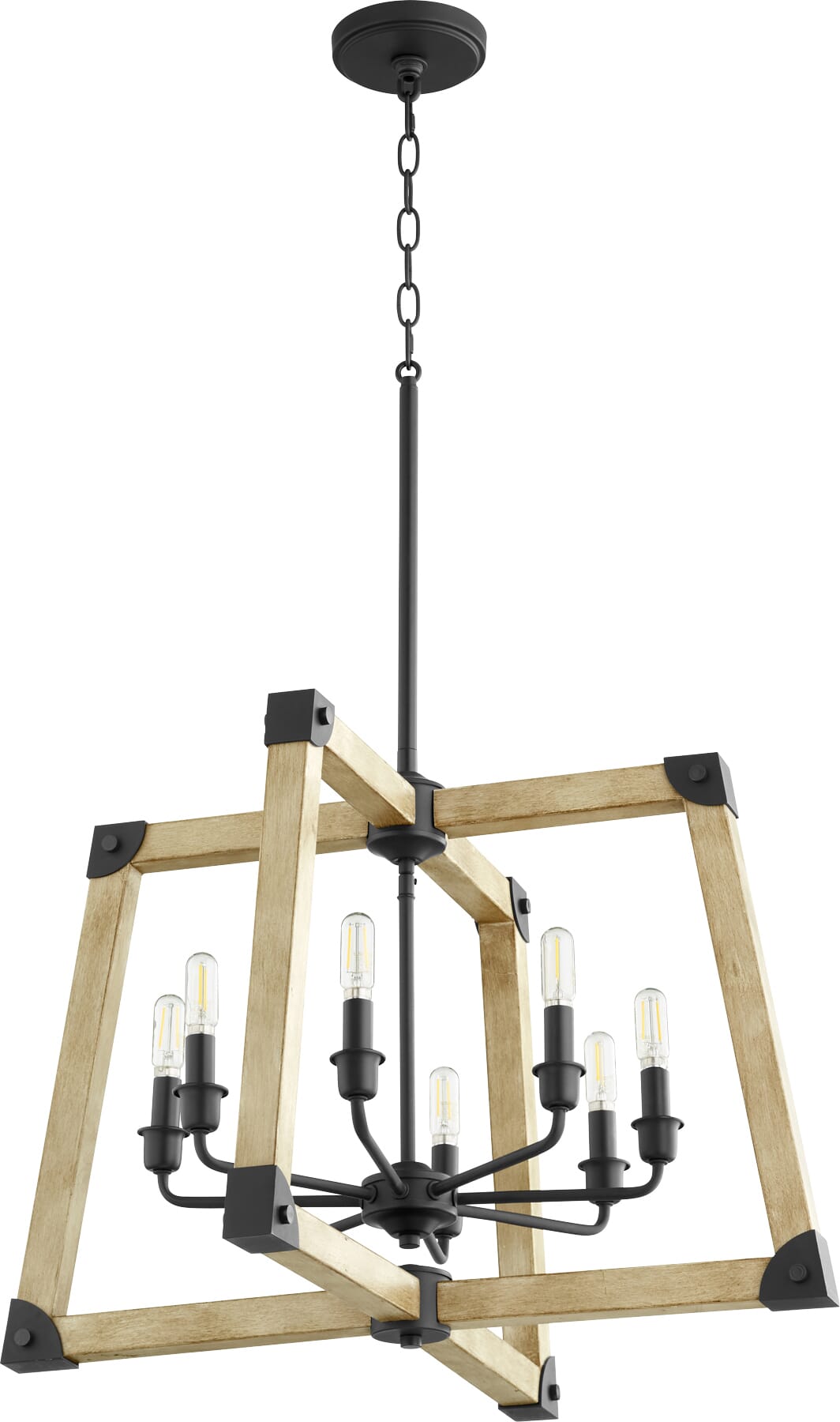 Quorum Alpine 8-Light 26" Pendant Light in Noir with Driftwood finish