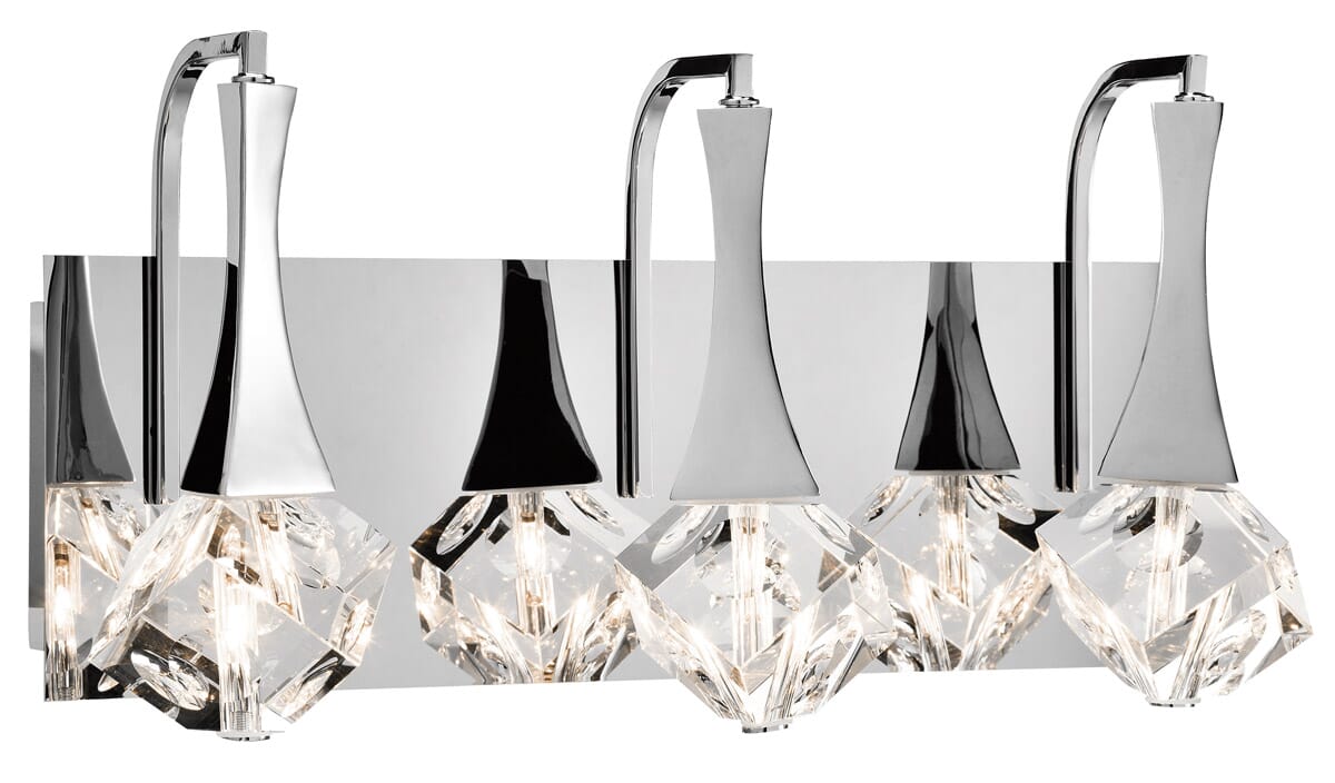 Elan Rockne 17.75" 3-Light LED K9 Crystal Bathroom Vanity Light in Chrome