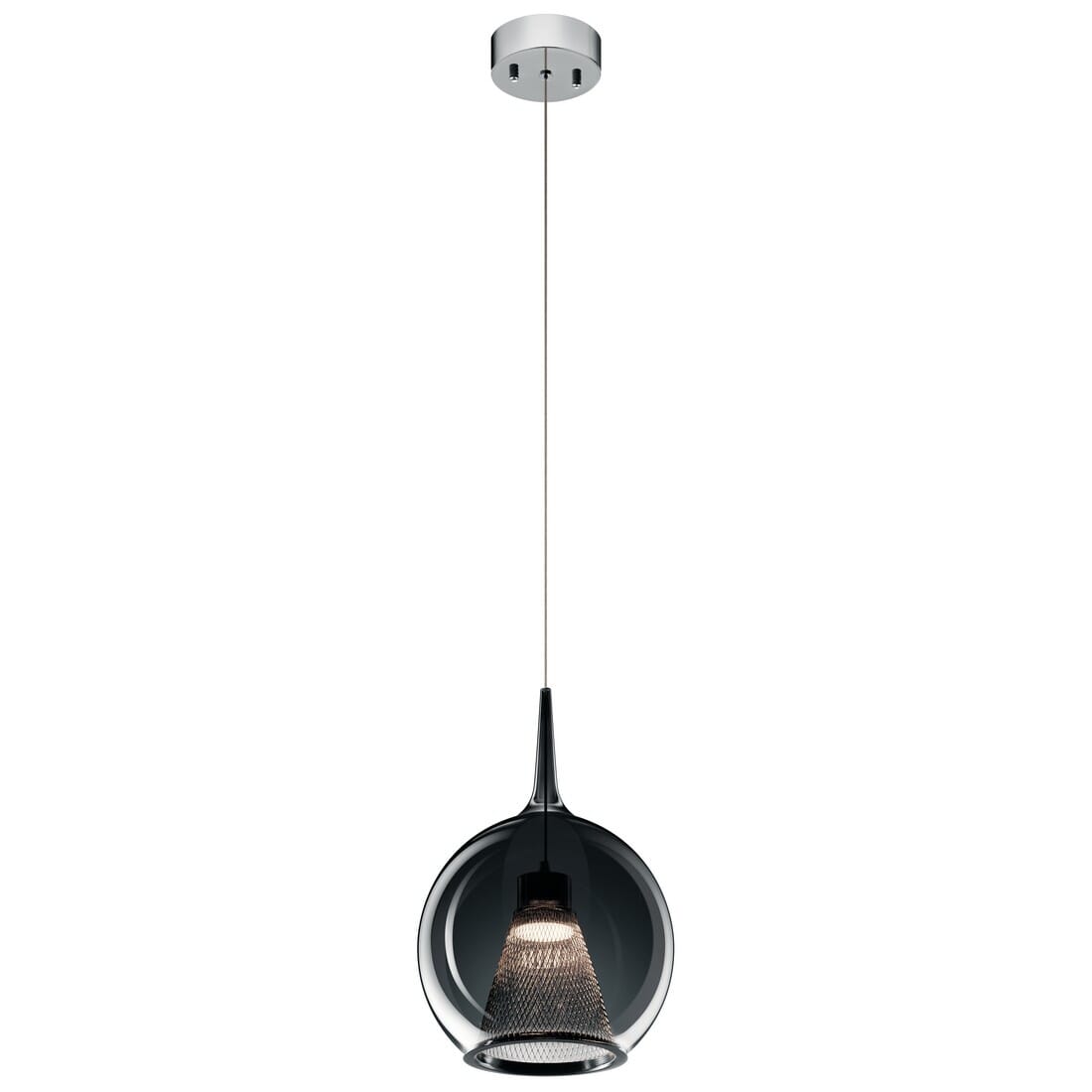 Elan Zin 9.75" LED Smoke Glass Mini Pendant in Chrome