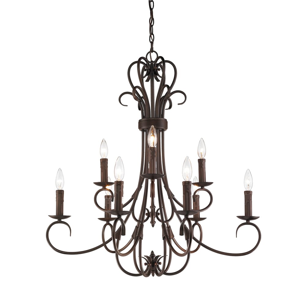 Golden Lighting Homestead 2-Tier 9-Light Candelabra Chandelier in Rubbed Bronze