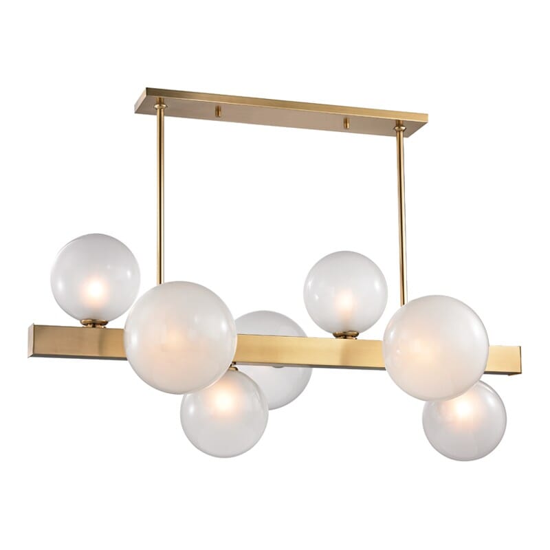 Hudson Valley Hinsdale 7-Light 21" Kitchen Island Light in Aged Brass