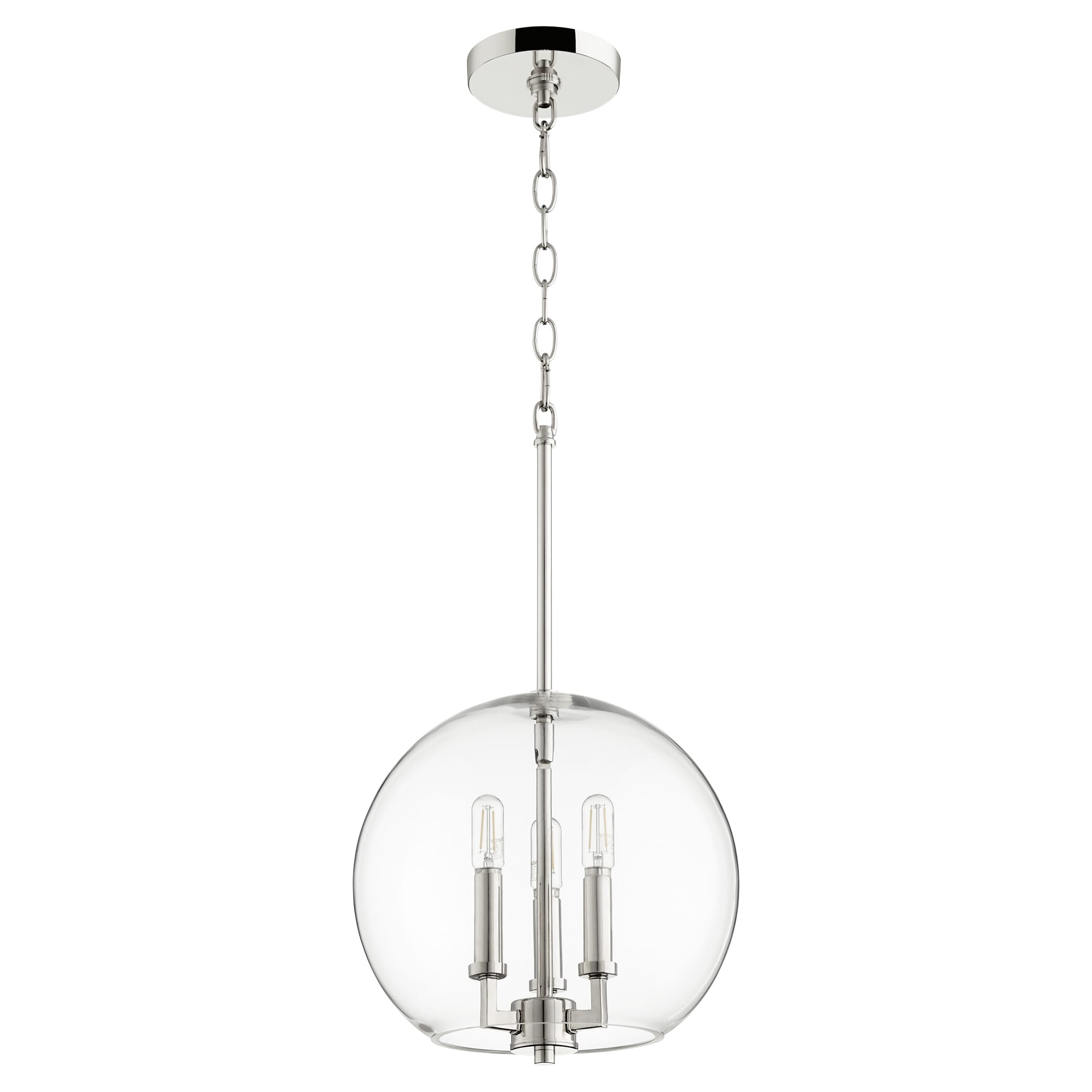 Quorum Globe Pendant 3-Light 12" Pendant Light in Polished Nickel