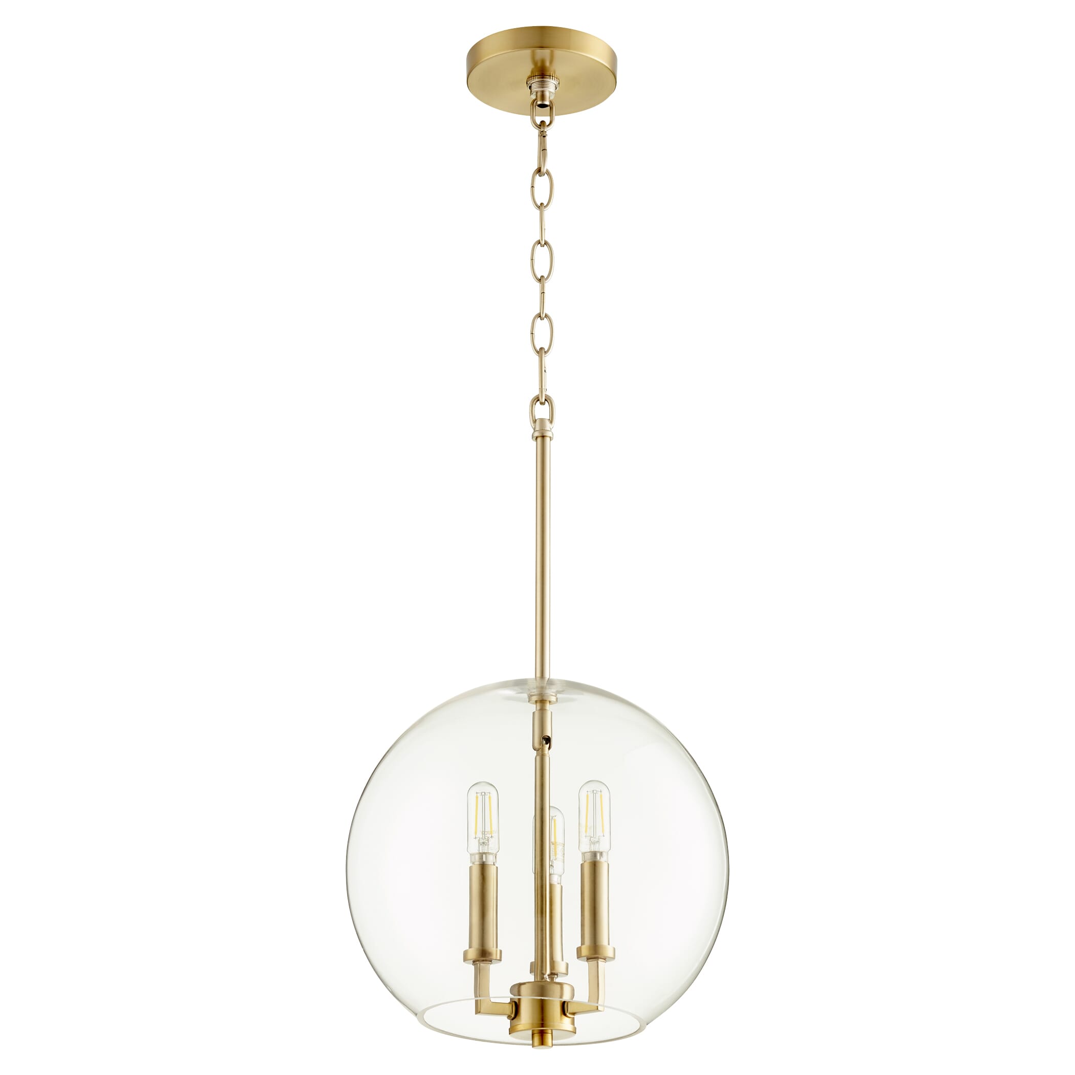 Quorum Globe Pendant 3-Light 12" Pendant Light in Aged Brass