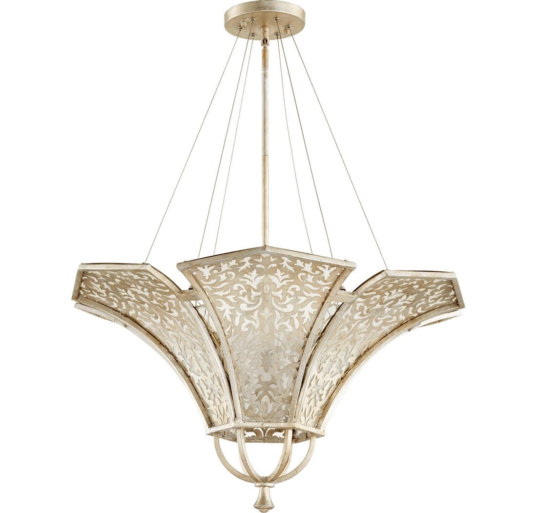 Quorum Bastille 4-Light 29" Pendant Light in Aged Silver Leaf