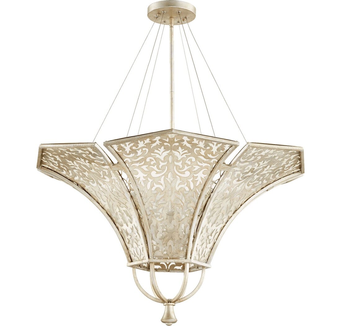 Quorum Bastille 6-Light 34" Pendant Light in Aged Silver Leaf