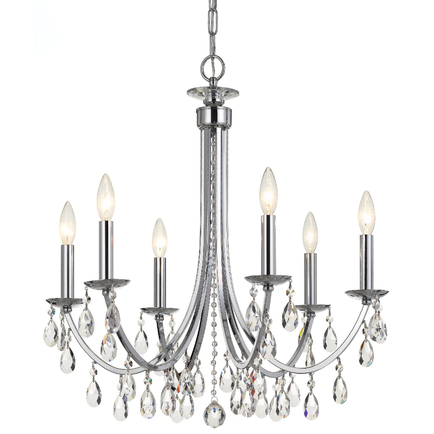 Crystorama Bridgehampton 6-Light 26" Chandelier in Polished Chrome with Faceted Crystal Crystals