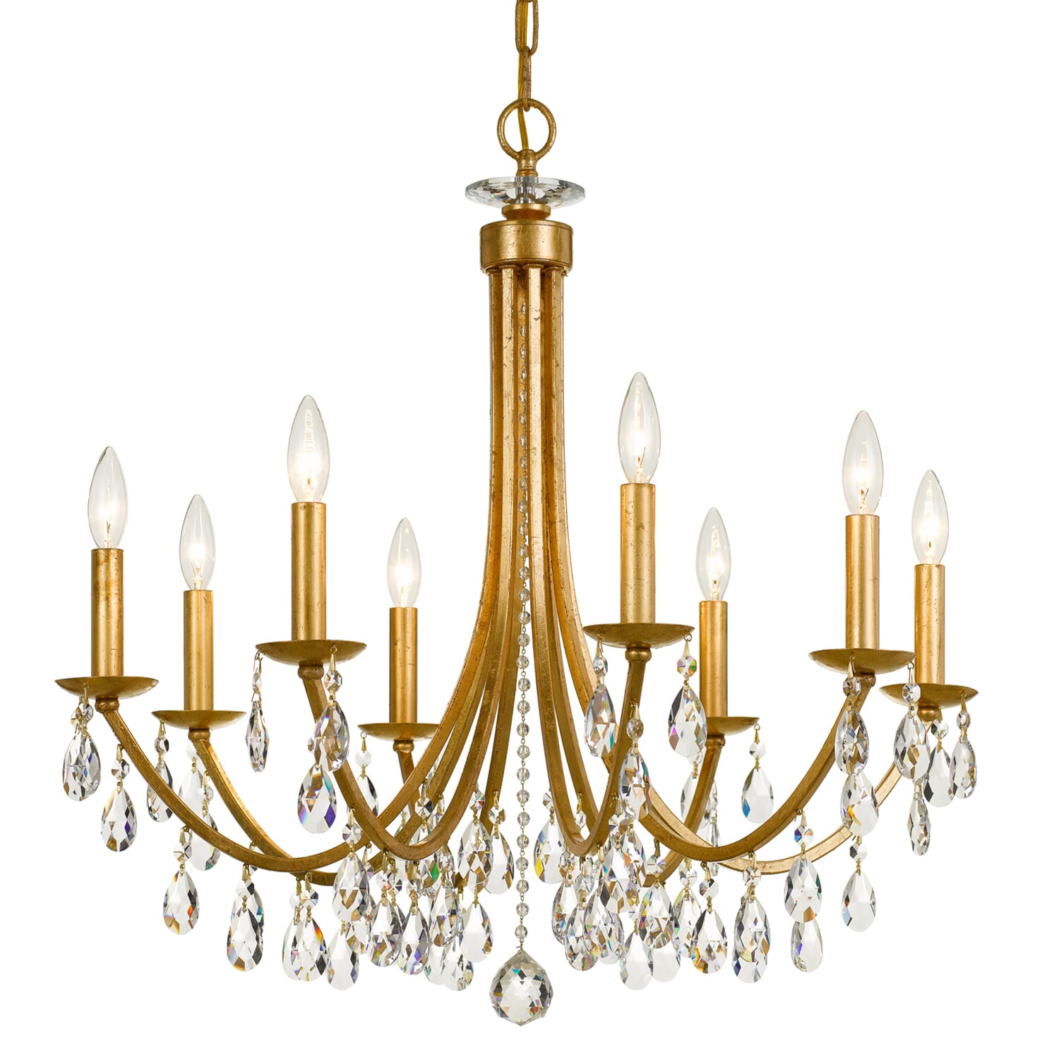 Crystorama Bridgehampton 8-Light 29" Chandelier in Antique Gold with Faceted Crystal Crystals