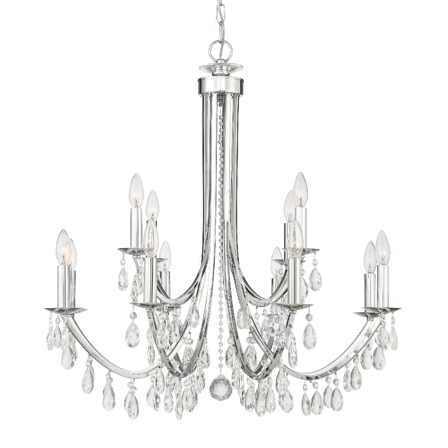 Crystorama Bridgehampton 12-Light 31" Chandelier in Polished Chrome with Swarovski Strass Crystal Crystals