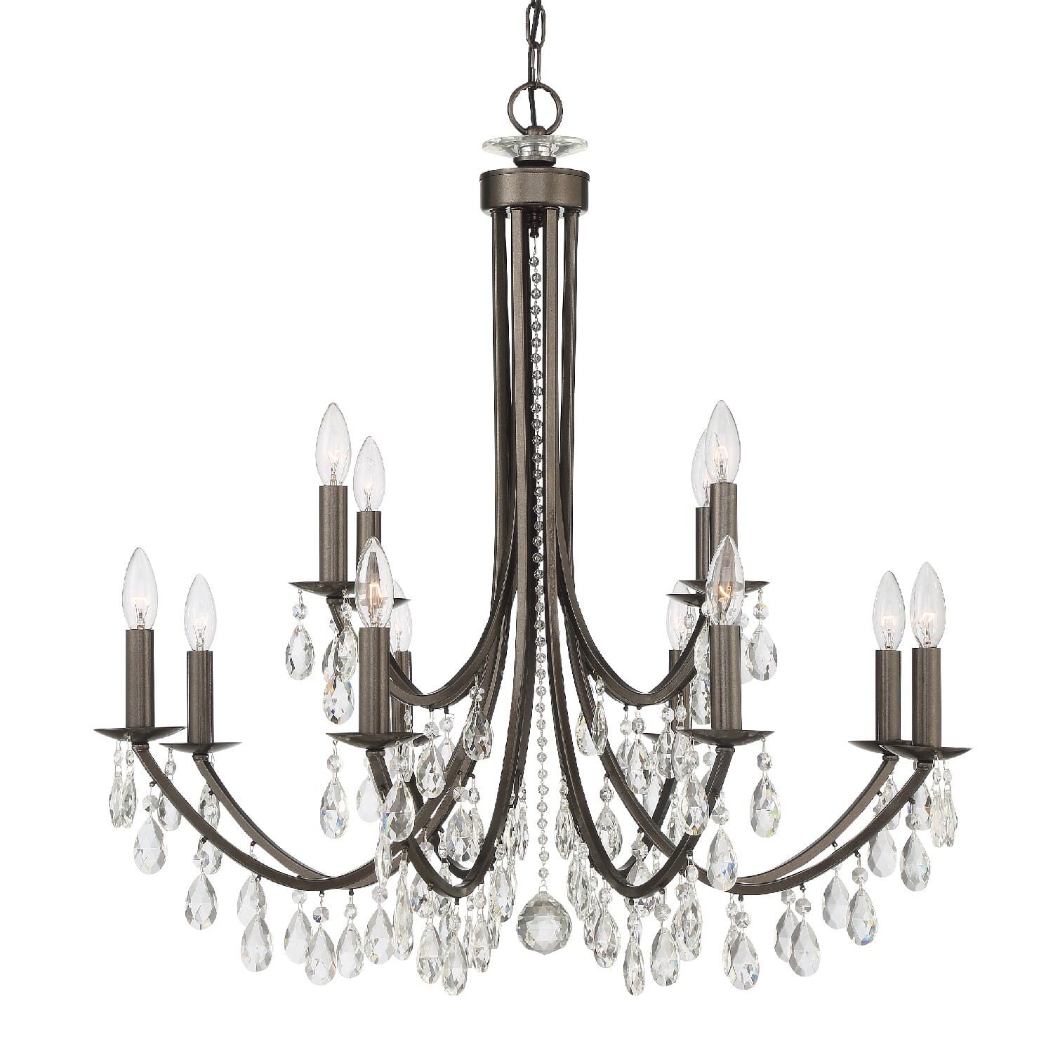 Crystorama Bridgehampton 12-Light 31" Chandelier in Vibrant Bronze with Swarovski Strass Crystal Crystals