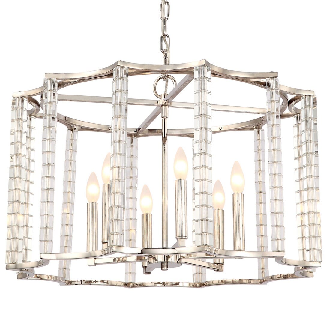 Crystorama Carson 6-Light 17" Modern Chandelier in Polished Nickel with Crystal Cubes Crystals