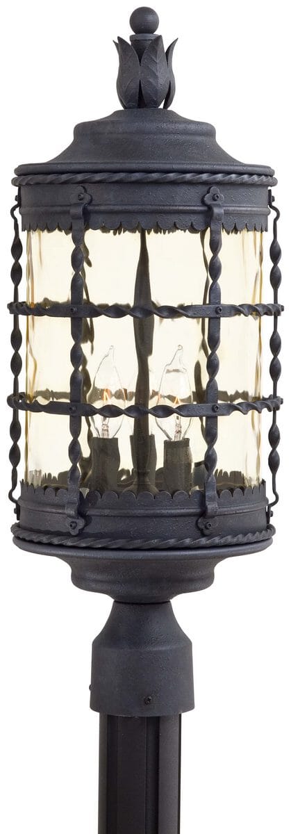 The Great Outdoors Mallorca 3-Light 23" Outdoor Post Light in Spanish Iron