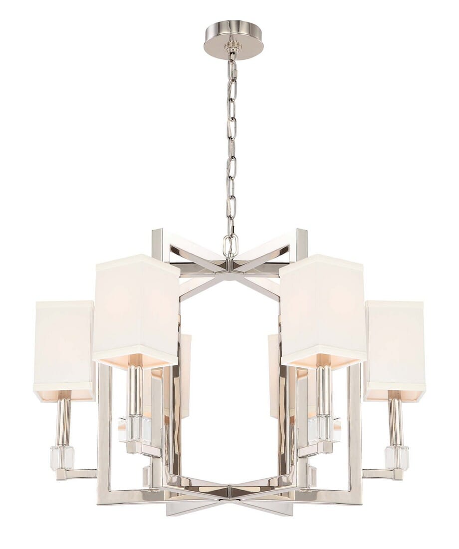 Crystorama Dixon 6-Light 20" Modern Chandelier in Polished Nickel with Crystal Cubes Crystals