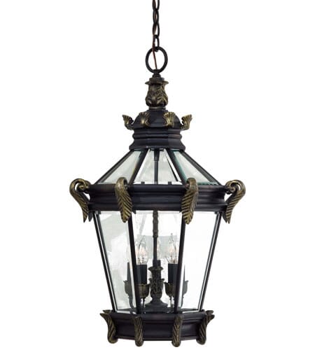 The Great Outdoors Stratford Hall 5-Light 30" Outdoor Hanging Light in Heritage with Gold Highlights