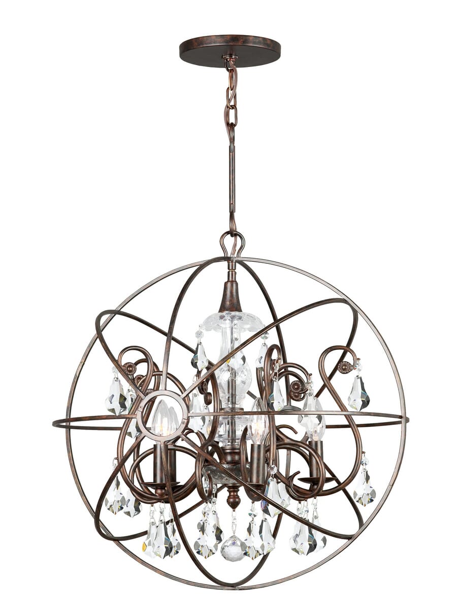 Crystorama Solaris 5-Light 24" Industrial Chandelier in English Bronze with Clear Hand Cut Crystals