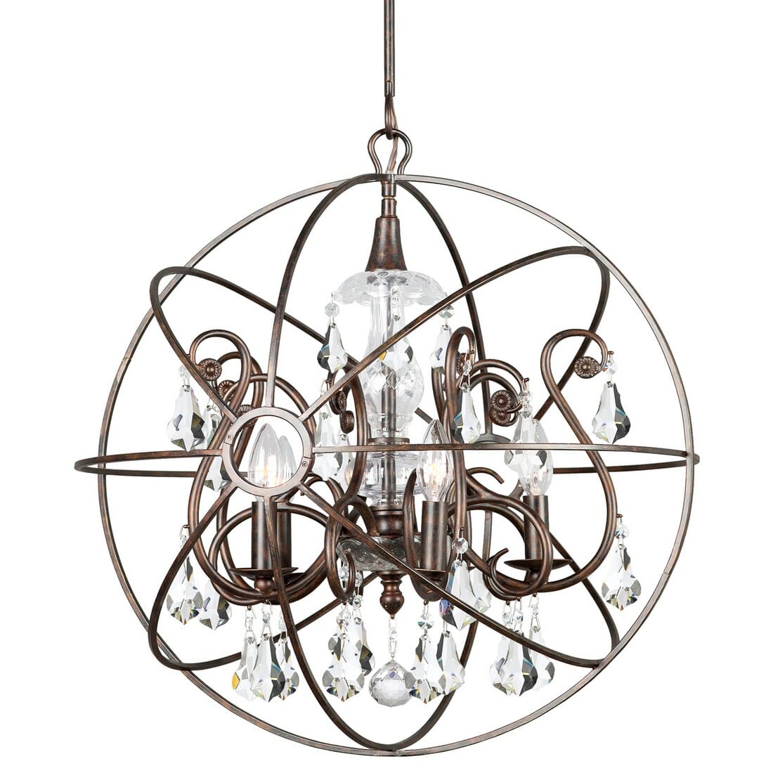 Crystorama Solaris 5-Light 24" Industrial Chandelier in English Bronze with Clear Swarovski Strass Crystals